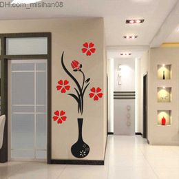 Wall Stickers Fashion DIY Home Decor 3D Vase Flower Tree Crystal Arcylic Wall Stickers Art Decal Z230719