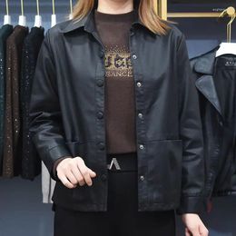 Women's Leather Spring Autumn Women Turndown Collar Faux Jacket Minimalist Vintage Style Black Motorcycle Jackets PU Streetwear Q367