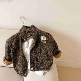 Coat AYNIGIELL Spring and Autumn Children's Casual Long Sleeve Jacket Boys' Korean Leopard Jacket Girls' Short Jean jacket Z230719