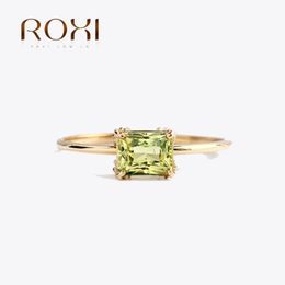 ROXI 925 Sterling Silver Square Green Crystal Finger Rings For Women Girls Wedding Statement Bridal Fine Jewellery bague femme