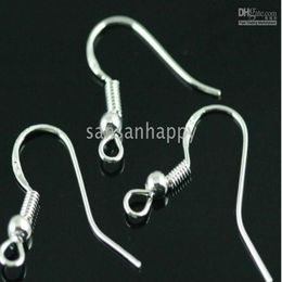 500PCS 925 Sterling Silver Earring Findings Fishwire Hooks Jewellery DIY 15mm fish Hook Fok Coil Ear Wire222C