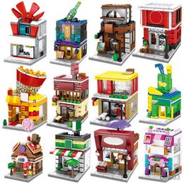 Blocks Street View City Series Drink Coffee Fast Food Pizza Shoes Store Model Convenience Stores Building Blocks Set Toys Kids R230720