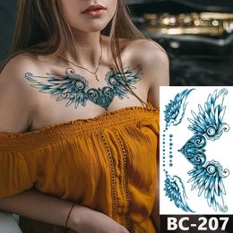 1 Sheet Chest Body Tattoo Temporary Waterproof Jewellery Heart Shaped Lock Feather Wings Pattern Decal Waist Art Tattoo Sticker