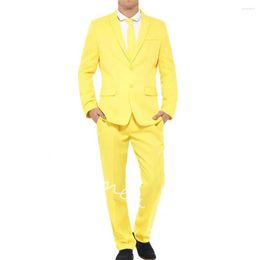 Men's Suits Yellow Slim Fitted Men For Prom Stage Boyfriend 2 Piece Wedding Tuxedo With Peaked Lapel Custom Male Fashion Groomsmen Set