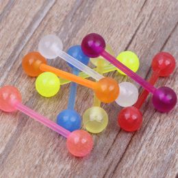 tongue barbell 100pcs lot mix 6 Colour acrylic glow in dark tongue ring body jewelry221G