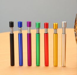 Smoking Pipes Aluminium alloy 7-color Coloured metal pipe press spring simple straight cigarette holder in stock