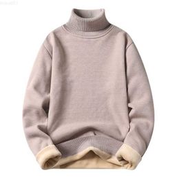 Men's Sweaters Autumn Winter Fleece Turtleneck Sweater Men Fashion Slim Fit Knitted Pullovers Mens Solid Colour Warm Knitting Pullover Sweaters L230719