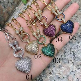 Chains Classic Heart Crystal Zircon Pendant Necklace For Women Gold Silver Color Chunky Chain Trend Jewelry