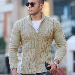 Men's Sweaters Men's Fashion Large Lapel Top Solid V-neck Button Fitting Sweater Coat L230719