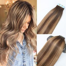 Skin Weft Tape In Human Hair Extensions PU Tape Hair 40pcs set 14 - 24 inches Balayage Ombre Hair Color Highlight Hairstyle179A