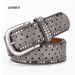 Neck Ties Original design vintage lady belt handsome hollow out rivet All match fashion female belts top quality women wide 230718