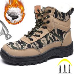 Boots Men Safety Warm Fur Winter Work Steel Toe Shoes Male Puncture Proof Indestructible Hiking Boot