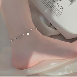 Anklets Fashion Round Sequins Female Jewellery Vintage Silver 925 Sterling Anklet Girl Party Accessories Lady Foot Bijou