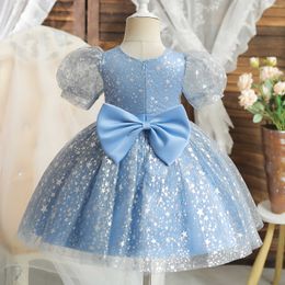 Girl's Dresses Toddler Baby Girl Sequin Gown Newborn Girls 1 Year Birthday Party Fluffy Dress Flower Babe Puff Sleeve Clothes For Weddings R230719