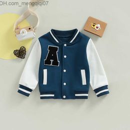 Coat Children's baseball jacket boys and girls baby jacket letter pattern long sleeved buttons front jacket spring and autumn children's clothing Z230720