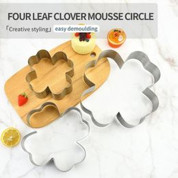 Baking Moulds 3Pcs Mousse Circles 4-leaf Clover Shape DIY Stainless Steel One-piece Design Cake Stencil Dessert Mold For Bakery Kitchen