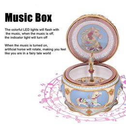 Decorative Objects Figurines music Rotation Horse Music Box LED Lights Luminous Carousel Music Box Desk Decoration Gift musical carousel cradle music box 230718