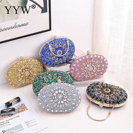 Evening Bags Deluxe Sunflower Pattern Water Diamond Clutch Handbag Women's Metal Top Handle Flash Diamond Beads Evening Bag Chain Oval Wallet 230718