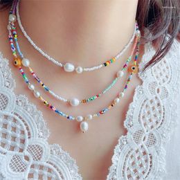 Chains 2023 Colourful Charm Imitation Pearl Beaded Necklace For Women Bohemia Rice Beads Choker Clavicle Beach Jewellery Accessories Gifts