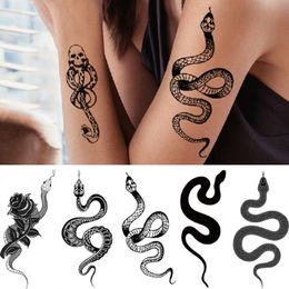 Black Snake Temporary Tattoo Stickers For Women Men Body Waist Waterproof Fake Tattoo Dark Wine Big Size Snake Tattoo