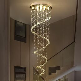 Modern LED Crystal Chandelier Lighting Spiral Stair Pendant Light Fixtures for el Hall Stairs241o