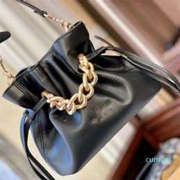 2023-handbag designer bag comen classic imitationstitching black leather letter drawcord shoulder bag versatile commuter chain party wallet