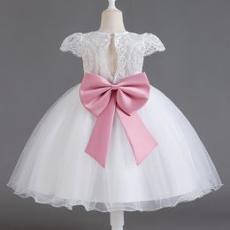 Elegant Girl Lace Flower Dress Kid White 1st Communion Bow Costume Children Formal Gala Clothes Birthday Wedding Party Tutu Gown