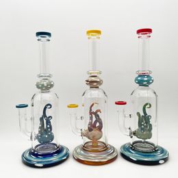 Silver Fumed Octopus glass bong water pipe 12inch bubbler 14mm female joint with Bowl and quartz banger for free