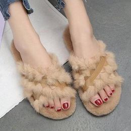 Slippers Women 2023 Student Hairy Fashion Shallow Mouth Home Cotton Shoes Flat Bottom Ladies Sandals And