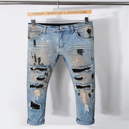 New Style Fashion Mens Straight Slim Fit Biker Jeans Pants Distressed Skinny Ripped Destroyed Denim Jeans Washed Hiphop Trousers 2256D