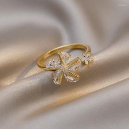 Cluster Rings Korean Cute Windmill Shape Full Zircon Ring For Women Girls Luxury Gold Color Geometric Adjustable Party Jewelry Gifts