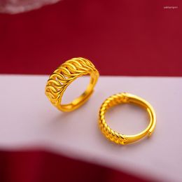 Cluster Rings Real Pure 999 Gold Colour Plated Twist Couple Ring For Lover Accessories Fine Jewellery Oro Better Gifts