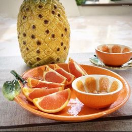 Plates Creative Orange Ceramic Platter With Dip Dish Breakfast Bread Cake Chips Seafood Plate Fruit Rack Home Decor Tableware