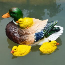 Garden Decorations Simulated Floating Green Head Duck Resin Crafts Fish Pond Flowing Fountain Water Surface Decoration Little Yellow 230719