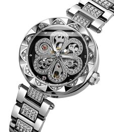 Wristwatches Women Transparent Steampunk Silver Skeleton Mechanical Stainless Steel Watch