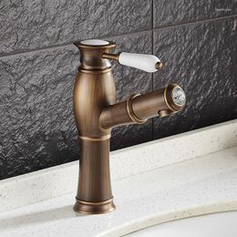 Bathroom Sink Faucets Vidric Antique Copper Put Out Basin Faucet Shampoo And Cold Mixer Taps Ceramic Handle With Diamonds Kitchen