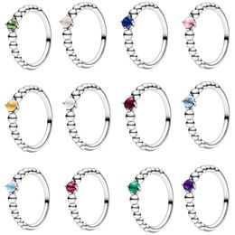 Pandora Color Birthday Stone Beaded 925 Sterling Silver Ring Cubic Zirconia Rings pandora birthstone rings Synthetic gem266x