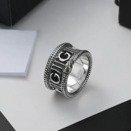 Hip hop men boy 925 silver Original branded engrave G black Ring Titanium Steel letter Rings Women girl designer summer party Jewellery Lady Gifts size 6 7 8 9