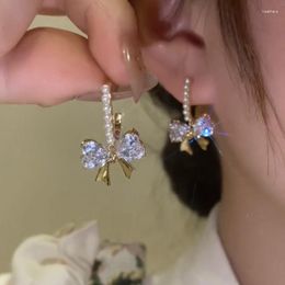 Dangle Earrings 2023 Love Peach Zircon Golden Bow For Women Personality Fashion Wedding Jewelry Birthday Anniversary Gifts