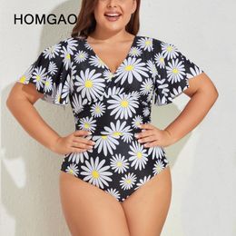 Women's Swimwear HOMGAO Black Flower Sexy Tummy Control Swimsuit One Piece Plus Size Bathing Suit Retro Ruffle 2023 Beach Wear