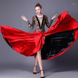 New Stle Spanish Dance Skirt Femal Black Red Latin Dance Dress Paso Doble Skirt Cloak Dress Woman Performance13161