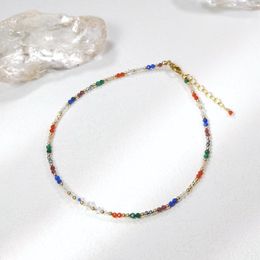 Anklets Lii Ji Mix Colour Natural Stone 2mm American 14K Gold Filled/925 Sterling Silver Anklet 24 3cm Handmade Fashion Jewellery Female