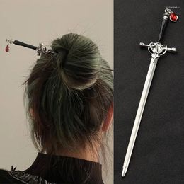 Hair Clips 2023 Punk Ruby Pendant Sword Hairpin Chinese Simple Sticks For Women DIY Hairstyle Dish Accessories Trendy