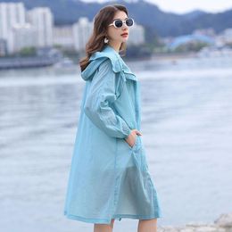 Women's Trench Coats Jackets Women Loose Hooded Chic Spring Summer Sunscreen Fashonable Young Lady All-match Solid Sweet Feminino A411