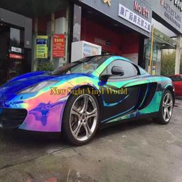 Premium Blue Rainbow Chrome Vinyl Film Foil Rainbow Drift Vinyl Wrap Sheet Bubble For Car Wrapping Size1 35 18m306n