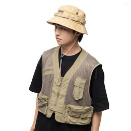 Men's Vests Spring Summer Men Patchwork Breathable Casual Cargo Vest Japanese Streetwear Cityboy Outdoor Vintage Loose Sleeveless Jacket Top
