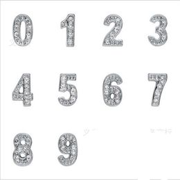 Rhinestones Silver Plated number 0-9 Alloy Floating Charms Fit For Glass Locket DIY Jewelrys 100PCS lot1830
