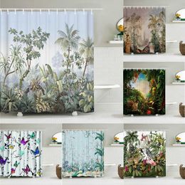 Shower Flowers Birds Plants Bathroom Waterproof Shower Curtain 3D Printing Bathroom Decoration With Hook Bath Screen