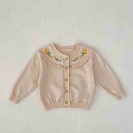 Pullover Autumn Children Knit Cardigan Embroidery Flower Sweater Boy Girl Baby Cotton Solid Knitted Tops Coat Kid Casual Kitting Jacket HKD230719