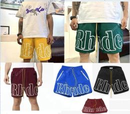 BUY rhude shorts men's Capsule shorts summer beach pants mesh material breathable sweat loose fitness basketball pants mens short black shorts